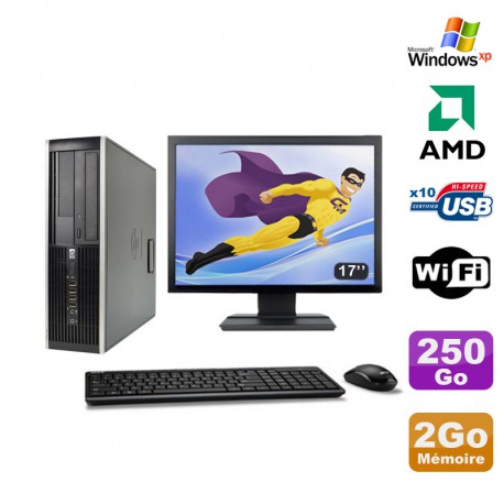 Lot PC HP Compaq 6005 Pro SFF AMD 3GHz 2Go 250Go Graveur WIFI Windows Xp + 17"