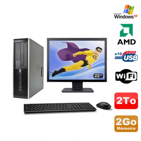 Lot PC HP Compaq 6005 Pro SFF AMD 3GHz 2Go 2To Graveur WIFI Windows Xp + 22"