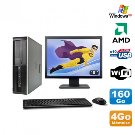 Lot PC HP Compaq 6005 Pro SFF AMD 3GHz 4Go 160Go Graveur WIFI Windows Xp + 19"