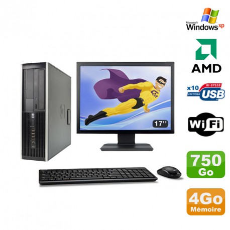 Lot PC HP Compaq 6005 Pro SFF AMD 3GHz 4Go 750Go Graveur WIFI Windows Xp + 17"