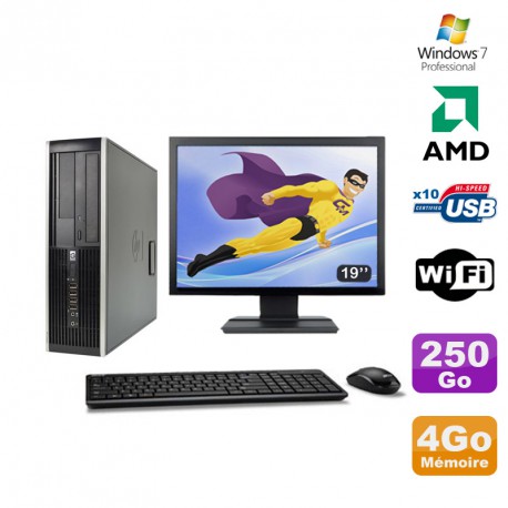 Lot PC HP Compaq 6005 Pro SFF AMD 3GHz 4Go 250Go Graveur WIFI Win 7 Pro + 19"