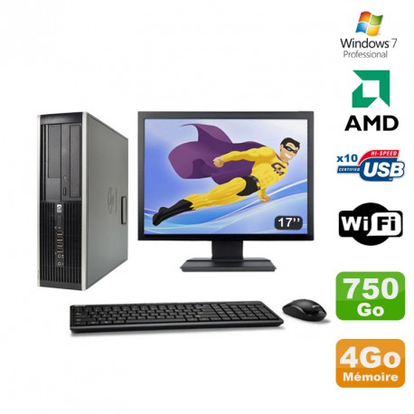 Lot PC HP Compaq 6005 Pro SFF AMD 3GHz 4Go 750Go Graveur WIFI Win 7 Pro + 17"