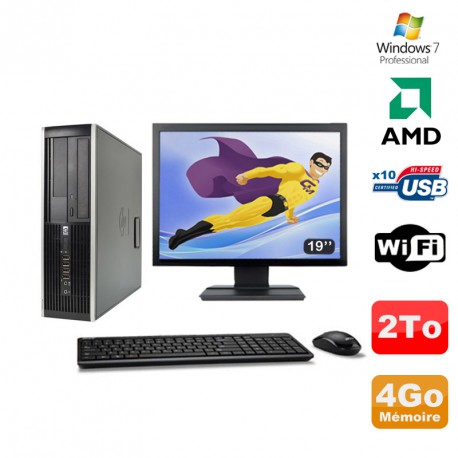 Lot PC HP Compaq 6005 Pro SFF AMD 3GHz 4Go 2To Graveur WIFI Win 7 Pro + 19"