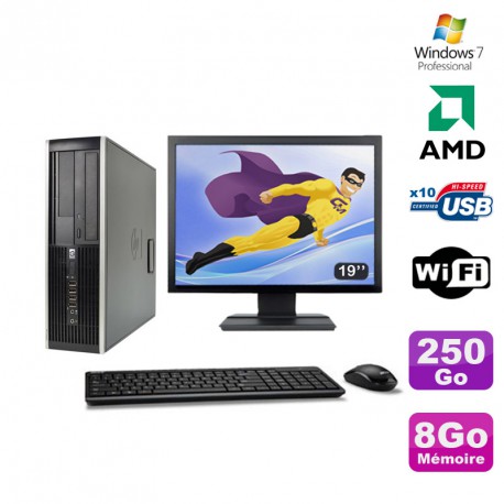 Lot PC HP Compaq 6005 Pro SFF AMD 3GHz 8Go 250Go Graveur WIFI Win 7 Pro + 19"