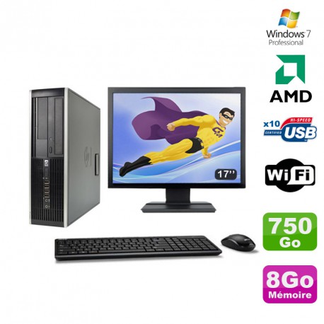 Lot PC HP Compaq 6005 Pro SFF AMD 3GHz 8Go 750Go Graveur WIFI Win 7 Pro + 17"