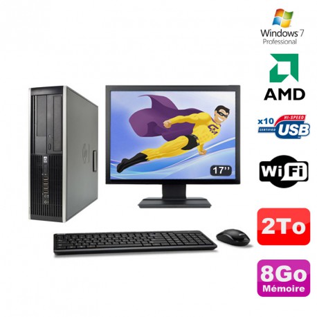 Lot PC HP Compaq 6005 Pro SFF AMD 3GHz 8Go 2To Graveur WIFI Win 7 Pro + 17"