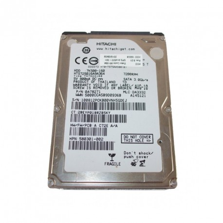 Disque Dur 160Go SATA 2.5" Hitachi HTS725016A9A364 7200RPM 16Mo Pc Portable