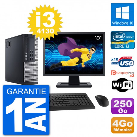 PC Dell 9020 SFF Ecran 19" Intel i3-4130 RAM 4Go Disque 250Go Windows 10 Wifi