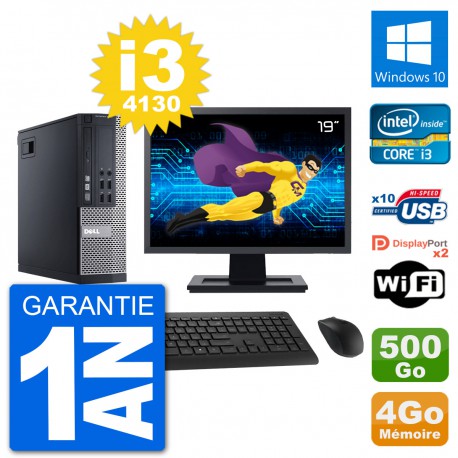 PC Dell 9020 SFF Ecran 19" Intel i3-4130 RAM 4Go Disque 500Go Windows 10 Wifi