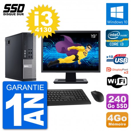 PC Dell 9020 SFF Ecran 19" Intel Core i3-4130 RAM 4Go SSD 240Go Windows 10 Wifi