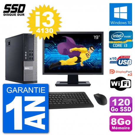 PC Dell 9020 SFF Ecran 19" Intel Core i3-4130 RAM 8Go SSD 120Go Windows 10 Wifi