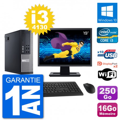 PC Dell 9020 SFF Ecran 19" Intel i3-4130 RAM 16Go Disque 250Go Windows 10 Wifi