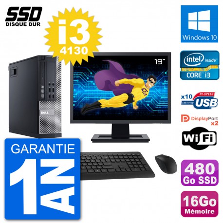 PC Dell 9020 SFF Ecran 19" Intel i3-4130 RAM 16Go SSD 480Go Windows 10 Wifi