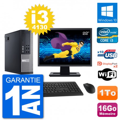 PC Dell 9020 SFF Ecran 22" Intel i3-4130 RAM 16Go Disque 1To Windows 10 Wifi