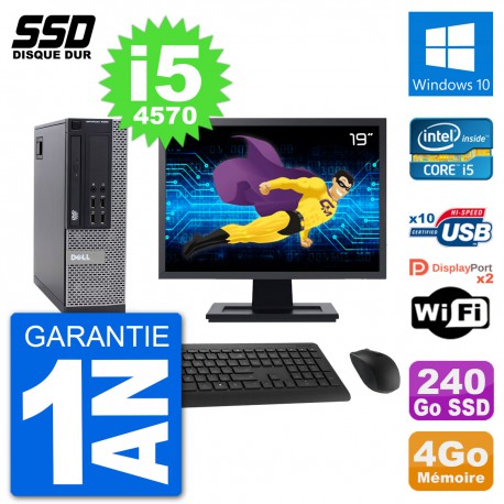 PC Dell 9020 SFF Ecran 19" Intel Core i5-4570 RAM 4Go SSD 240Go Windows 10 Wifi