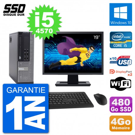 PC Dell 9020 SFF Ecran 19" Intel Core i5-4570 RAM 4Go SSD 480Go Windows 10 Wifi