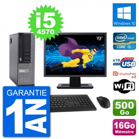 PC Dell 9020 SFF Ecran 19" Intel i5-4570 RAM 16Go Disque 500Go Windows 10 Wifi