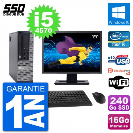 PC Dell 9020 SFF Ecran 19" Intel i5-4570 RAM 16Go SSD 240Go Windows 10 Wifi