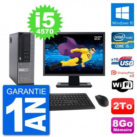 PC Dell 9020 SFF Ecran 22" Intel i5-4570 RAM 8Go Disque 2To Windows 10 Wifi