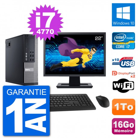 PC Dell 9020 SFF Ecran 22" Intel i7-4770 RAM 16Go Disque 1To Windows 10 Wifi