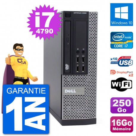 PC Dell 9020 SFF Intel Core i7-4790 RAM 16Go Disque Dur 250Go Windows 10 Wifi