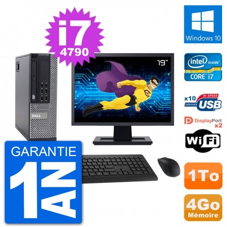 PC Dell 9020 SFF Ecran 19" Intel i7-4790 RAM 4Go Disque 1To Windows 10 Wifi