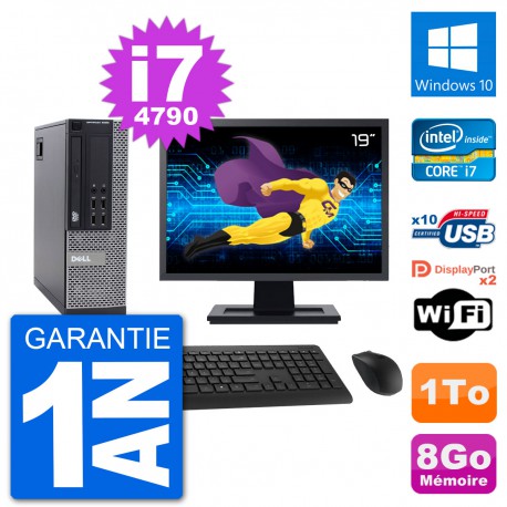 PC Dell 9020 SFF Ecran 19" Intel i7-4790 RAM 8Go Disque 1To Windows 10 Wifi