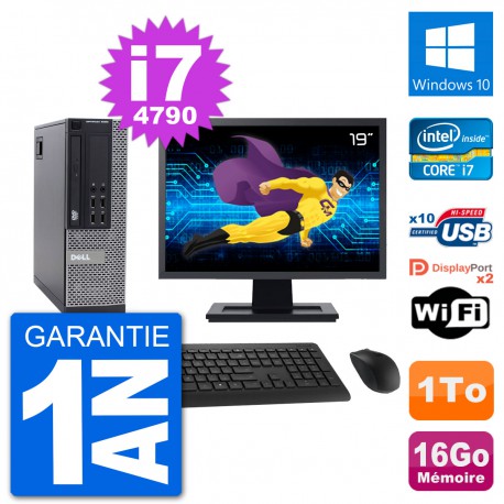 PC Dell 9020 SFF Ecran 19" Intel i7-4790 RAM 16Go Disque 1To Windows 10 Wifi