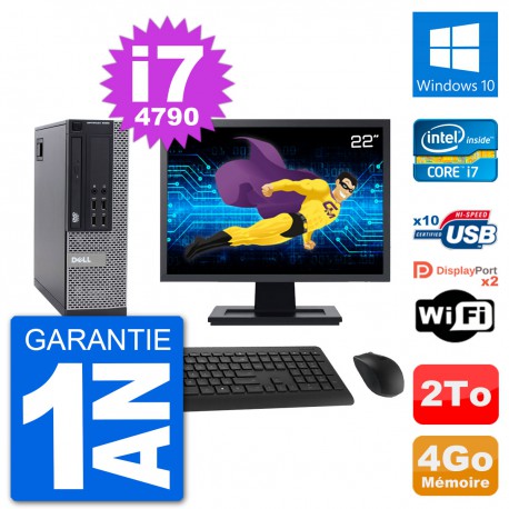 PC Dell 9020 SFF Ecran 22" Intel i7-4790 RAM 4Go Disque 2To Windows 10 Wifi