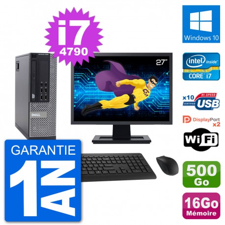 PC Dell 9020 SFF Ecran 27" Intel i7-4790 RAM 16Go Disque 500Go Windows 10 Wifi