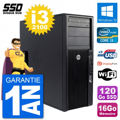 PC Tour HP Z210 Intel Core i3-2100 RAM 16Go SSD 120Go Windows 10 Wifi