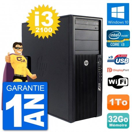 PC Tour HP Z210 Intel Core i3-2100 RAM 32Go Disque Dur 1To Windows 10 Wifi