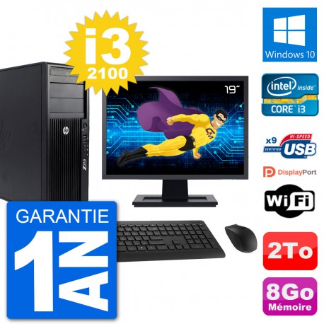 PC Tour HP Z210 Ecran 19" Intel i3-2100 RAM 8Go Disque Dur 2To Windows 10 Wifi