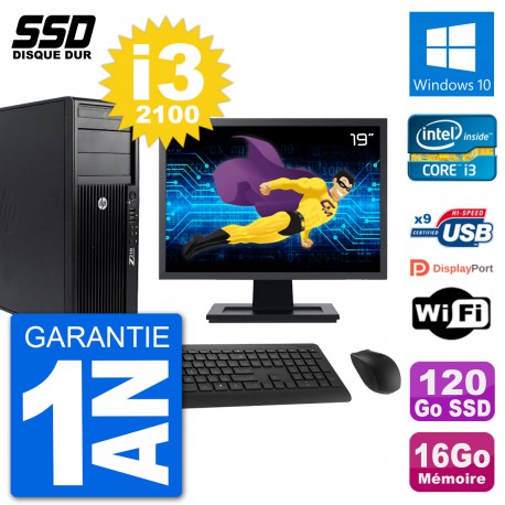 PC Tour HP Z210 Ecran 19" Intel i3-2100 RAM 16Go SSD 120Go Windows 10 Wifi