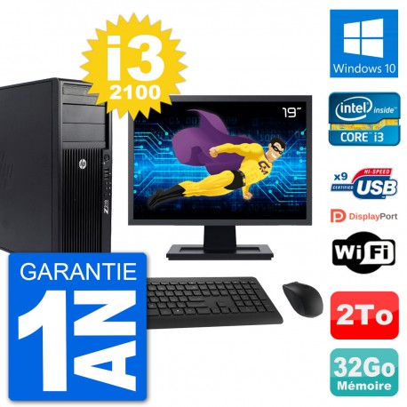 PC Tour HP Z210 Ecran 19" Intel i3-2100 RAM 32Go Disque Dur 2To Windows 10 Wifi