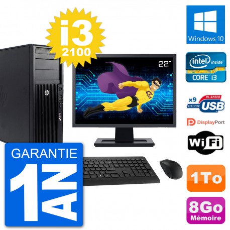 PC Tour HP Z210 Ecran 22" Intel i3-2100 RAM 8Go Disque Dur 1To Windows 10 Wifi