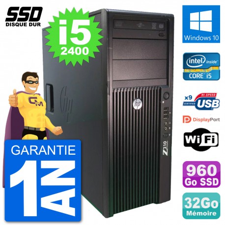 PC Tour HP Z210 Intel Core i5-2400 RAM 32Go SSD 960Go Windows 10 Wifi