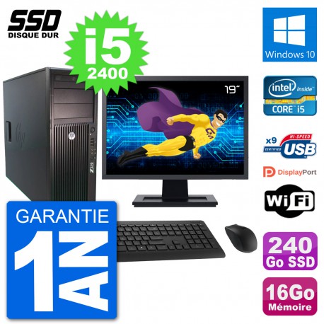 PC Tour HP Z210 Ecran 19" Intel i5-2400 RAM 16Go SSD 240Go Windows 10 Wifi