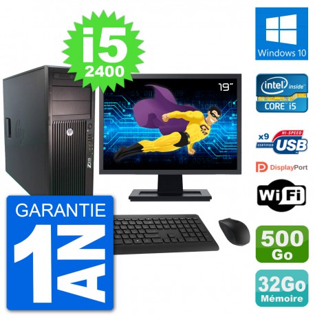 PC Tour HP Z210 Ecran 19" Intel i5-2400 RAM 32Go Disque Dur 500Go Windows 10 Wifi