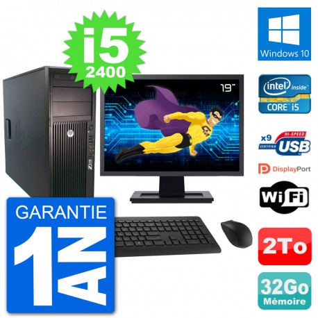 PC Tour HP Z210 Ecran 19" Intel i5-2400 RAM 32Go Disque Dur 2To Windows 10 Wifi