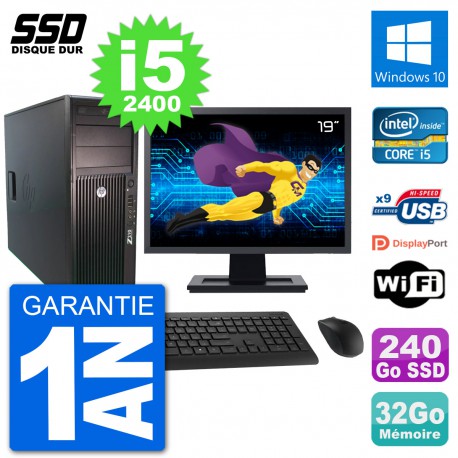 PC Tour HP Z210 Ecran 19" Intel i5-2400 RAM 32Go SSD 240Go Windows 10 Wifi