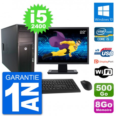 PC Tour HP Z210 Ecran 22" Intel i5-2400 RAM 8Go Disque Dur 500Go Windows 10 Wifi