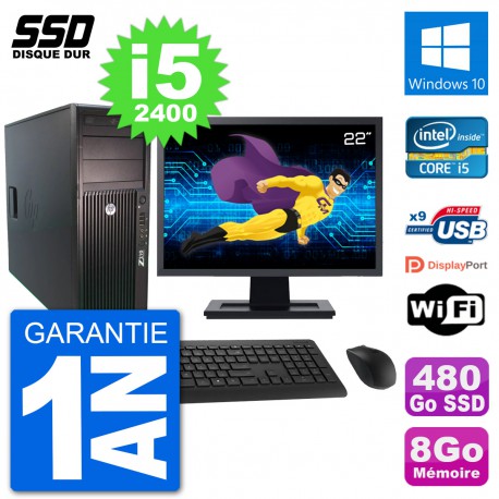 PC Tour HP Z210 Ecran 22" Intel i5-2400 RAM 8Go SSD 480Go Windows 10 Wifi