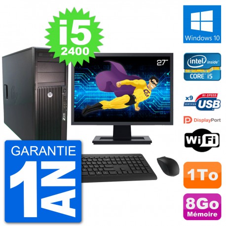 PC Tour HP Z210 Ecran 27" Intel i5-2400 RAM 8Go Disque Dur 1To Windows 10 Wifi