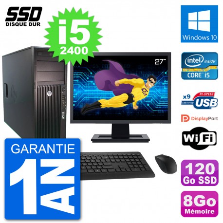 PC Tour HP Z210 Ecran 27" Intel i5-2400 RAM 8Go SSD 120Go Windows 10 Wifi