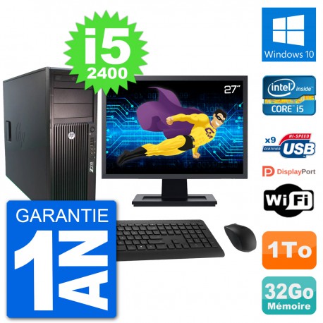 PC Tour HP Z210 Ecran 27" Intel i5-2400 RAM 32Go Disque Dur 1To Windows 10 Wifi