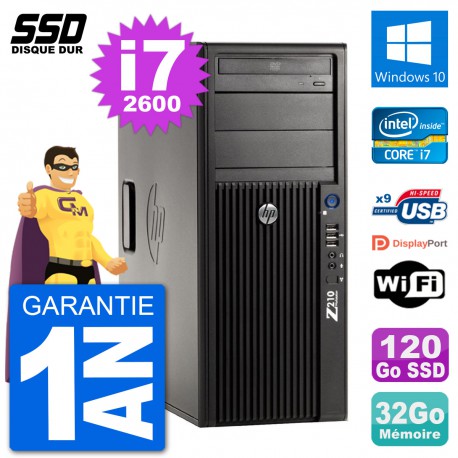 PC Tour HP Z210 Intel Core i7-2600 RAM 32Go SSD 120Go Windows 10 Wifi