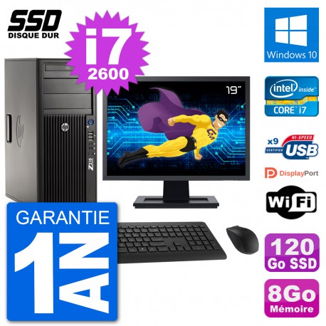 PC Tour HP Z210 Ecran 19" Intel i7-2600 RAM 8Go SSD 120Go Windows 10 Wifi