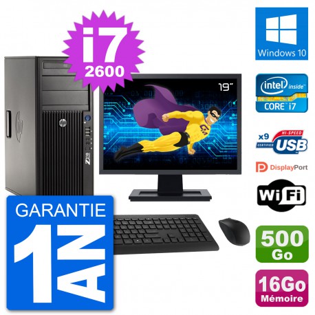 PC Tour HP Z210 Ecran 19" Intel i7-2600 RAM 16Go Disque Dur 500Go Windows 10 Wifi