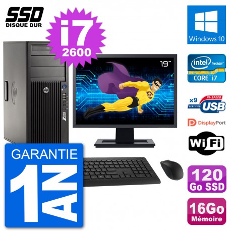 PC Tour HP Z210 Ecran 19" Intel i7-2600 RAM 16Go SSD 120Go Windows 10 Wifi